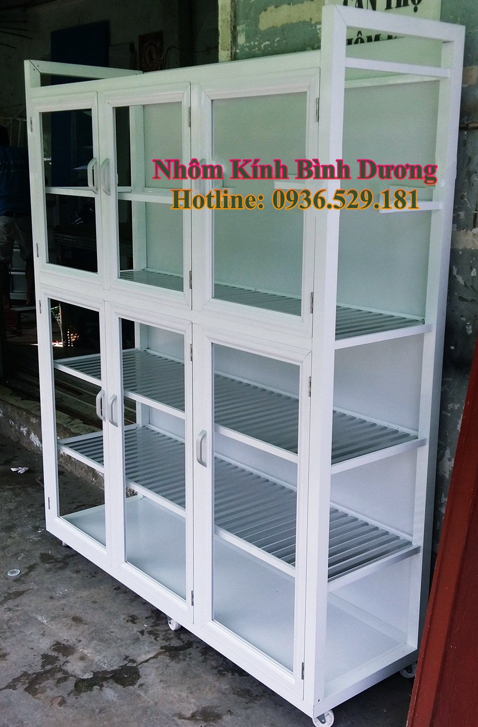 tủ để chén bát bằng nhôm kính bình dương 