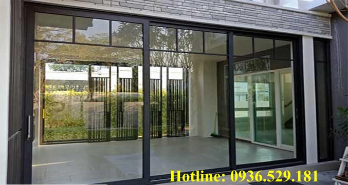 cửa lùa nhôm kính hệ 93 màu đen