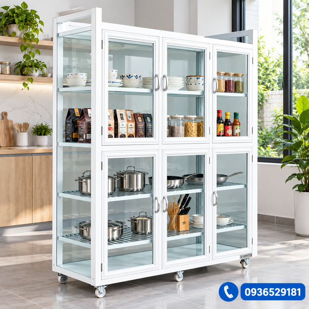 Tủ Đựng Ly Cốc Nhôm Kính Phòng Khách
