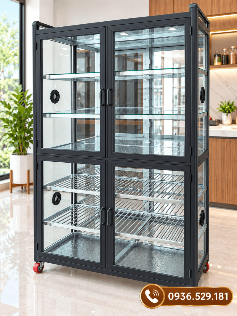 Tủ chén nhôm Xingfa màu đen tuyền 