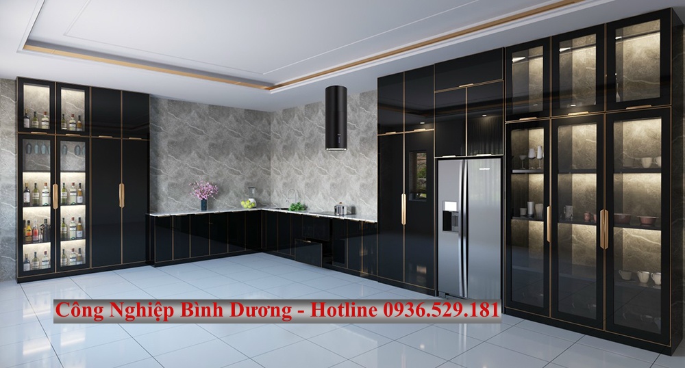báo giá tủ bếp nhôm kính