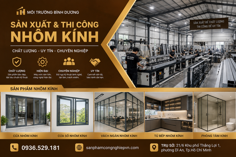 Banner giới thiệu các sản phẩm nhôm kính Môi Trường Bình Dương