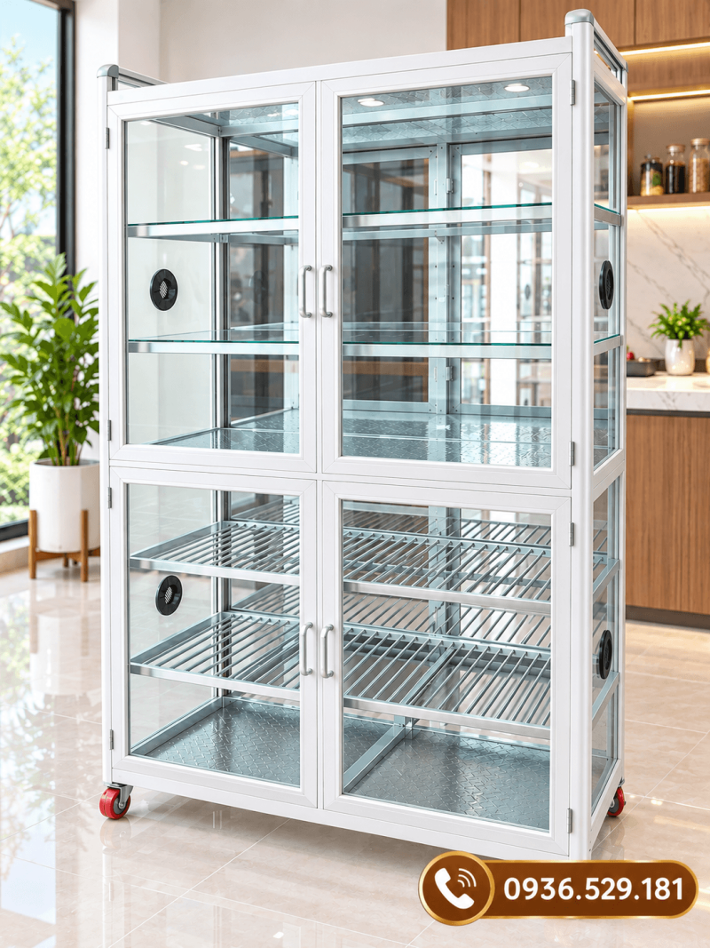 Tủ chén nhôm Xingfa màu trắng sứ 