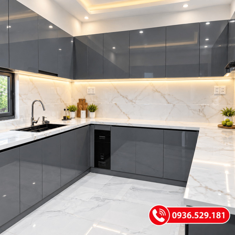 tủ nhôm bếp hình chữ U