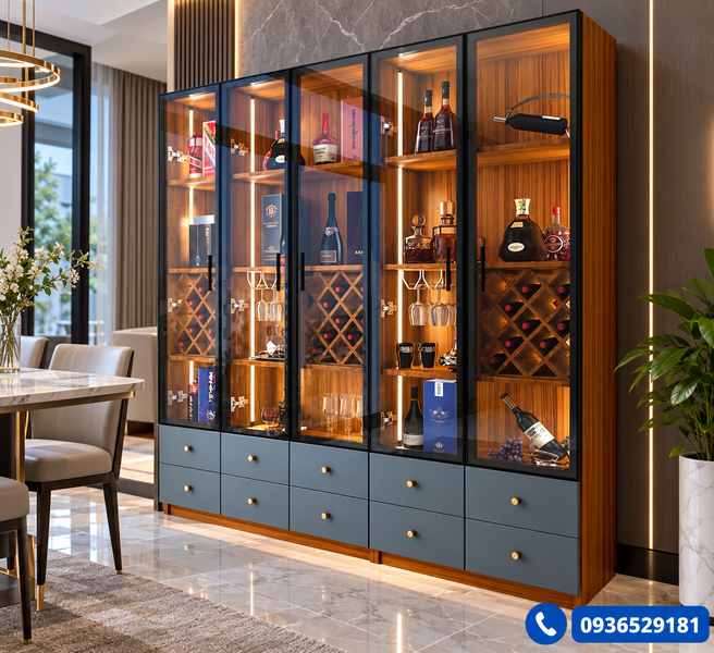 tủ trưng bày phòng khách cánh kính