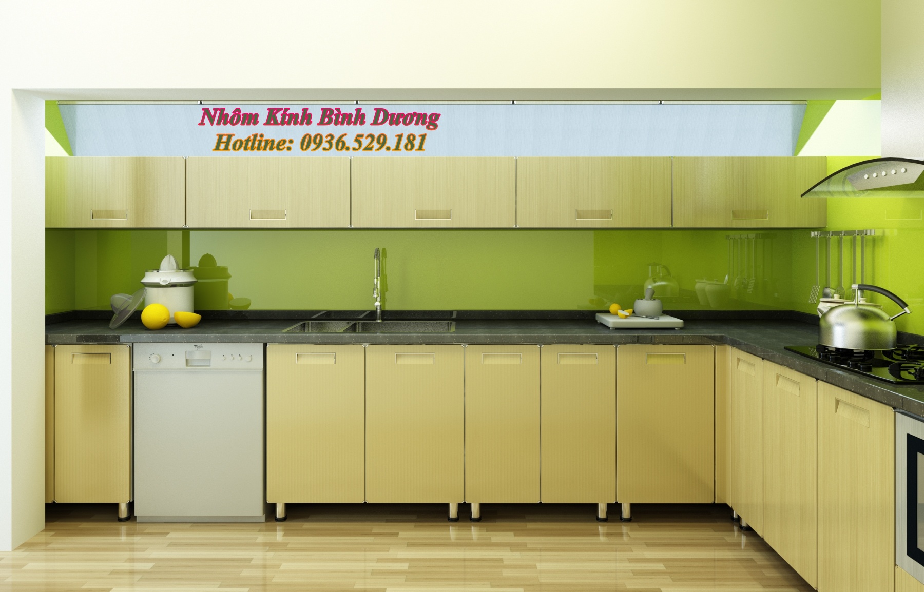 tủ bếp nhôm ốp kính màu bình dương